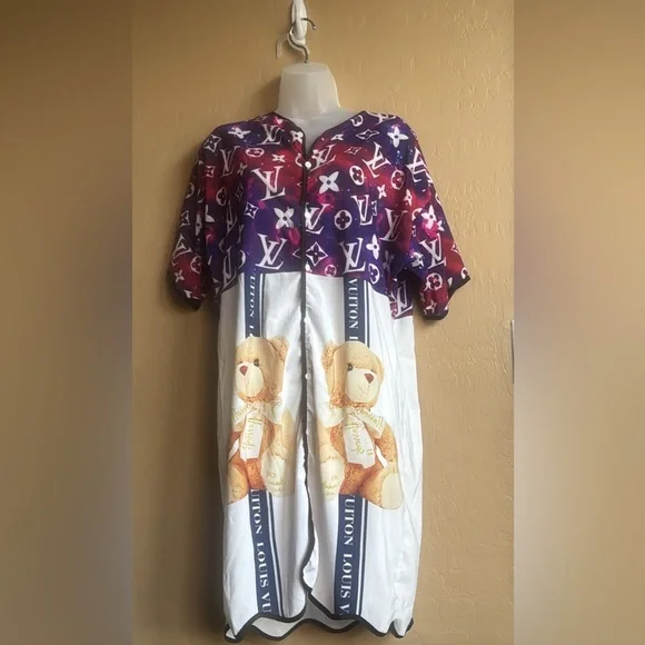 LV Vuitton Harrod’s of London PJ Pajamas Pajama Shirt Dress Large Lounge wear - Picture 10 of 13